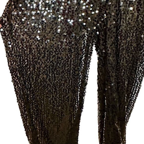 Missguided Surplice Wrap Long Sleeve Back Zip Sequin Jumpsuit Black Medium - Picture 4 of 11